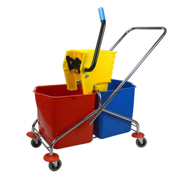 Twin Mop Side Press Yellow Plastic Floor Cleaning Mop Bucket Wringer Trolley