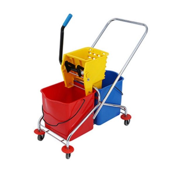Twin Mop Side Press Yellow Plastic Floor Cleaning Mop Bucket Wringer Trolley - Image 3