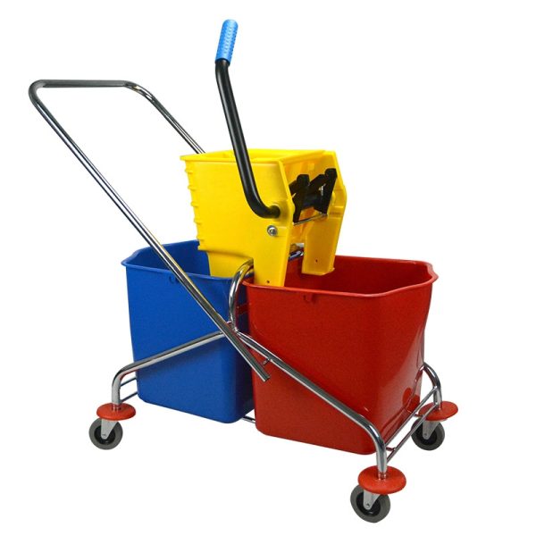 Twin Mop Side Press Yellow Plastic Floor Cleaning Mop Bucket Wringer Trolley - Image 2